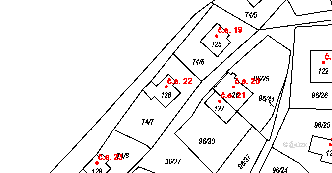 Rašovice 22, Klášterec nad Ohří na parcele st. 128 v KÚ Rašovice u Klášterce nad Ohří, Katastrální mapa