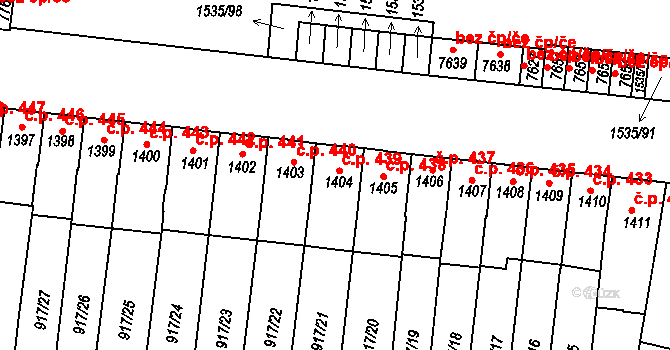Horka-Domky 439, Třebíč na parcele st. 1404 v KÚ Třebíč, Katastrální mapa