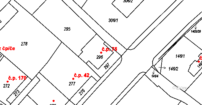 Pudlov 75, Bohumín na parcele st. 296 v KÚ Pudlov, Katastrální mapa