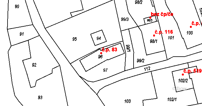 Záblatí 83, Bohumín na parcele st. 96 v KÚ Záblatí u Bohumína, Katastrální mapa