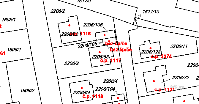 Pelhřimov 1117 na parcele st. 2206/63 v KÚ Pelhřimov, Katastrální mapa