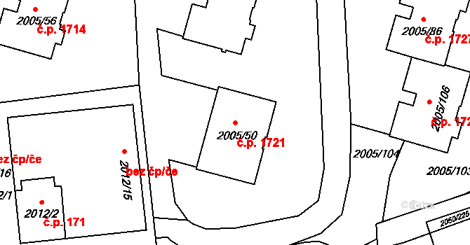 Pelhřimov 1721 na parcele st. 2005/50 v KÚ Pelhřimov, Katastrální mapa