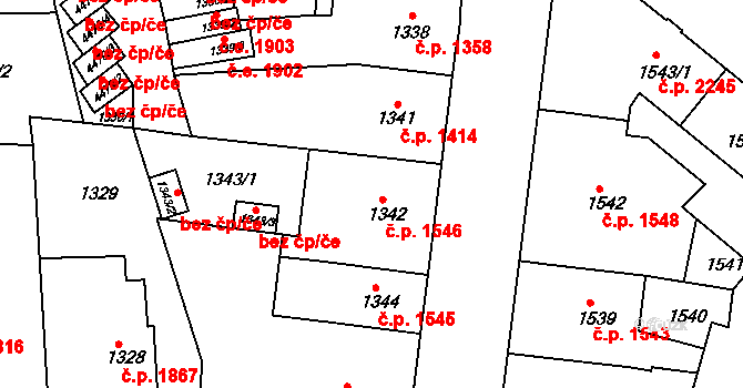 Teplice 1546 na parcele st. 1342 v KÚ Teplice, Katastrální mapa