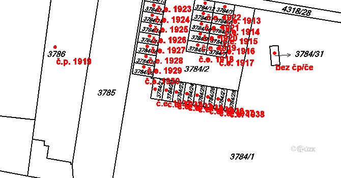 Teplice 1932 na parcele st. 3784/22 v KÚ Teplice, Katastrální mapa