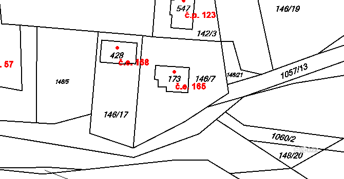 Malenovice 165 na parcele st. 173 v KÚ Malenovice, Katastrální mapa