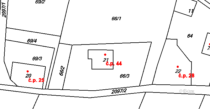 Kateřina 44, Dolní Podluží na parcele st. 21 v KÚ Dolní Podluží, Katastrální mapa