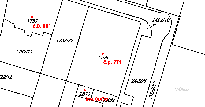 Cheb 771 na parcele st. 1759 v KÚ Cheb, Katastrální mapa