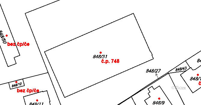 Řeporyje 748, Praha na parcele st. 848/31 v KÚ Řeporyje, Katastrální mapa