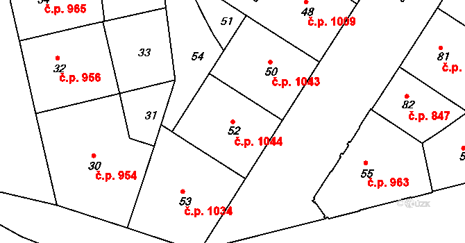 Žižkov 1044, Praha na parcele st. 52 v KÚ Žižkov, Katastrální mapa