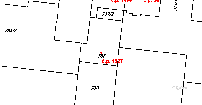Holešovice 1327, Praha na parcele st. 738 v KÚ Holešovice, Katastrální mapa