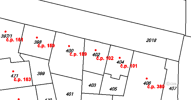 Bubeneč 102, Praha na parcele st. 402 v KÚ Bubeneč, Katastrální mapa