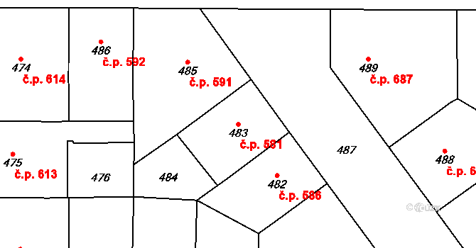 Vršovice 581, Praha na parcele st. 483 v KÚ Vršovice, Katastrální mapa