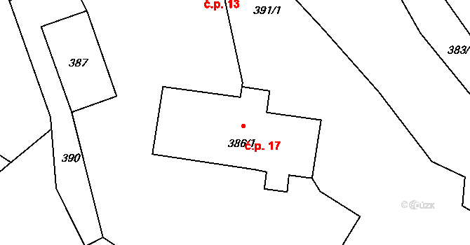 Sestrouň 17, Sedlčany na parcele st. 386/1 v KÚ Sestrouň, Katastrální mapa