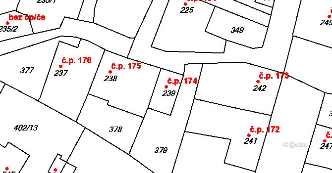 Příbram VI-Březové Hory 174, Příbram na parcele st. 239 v KÚ Březové Hory, Katastrální mapa