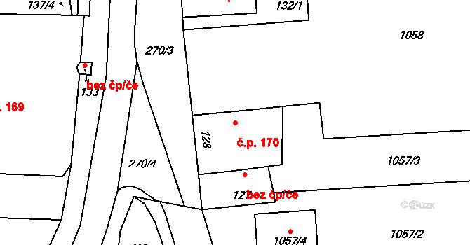 Jevišovka 170 na parcele st. 128 v KÚ Jevišovka, Katastrální mapa