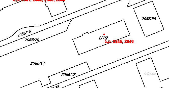 Hodonín 2845,2846 na parcele st. 2802 v KÚ Hodonín, Katastrální mapa