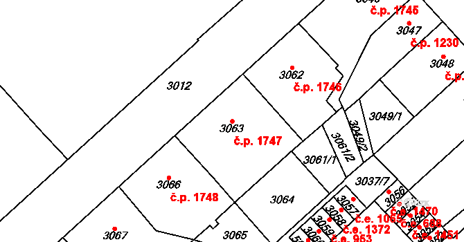 Chomutov 1747 na parcele st. 3063 v KÚ Chomutov I, Katastrální mapa