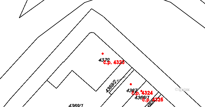 Chomutov 4323 na parcele st. 4370 v KÚ Chomutov II, Katastrální mapa