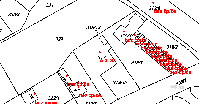 Liberec XI-Růžodol I 37, Liberec na parcele st. 317 v KÚ Růžodol I, Katastrální mapa