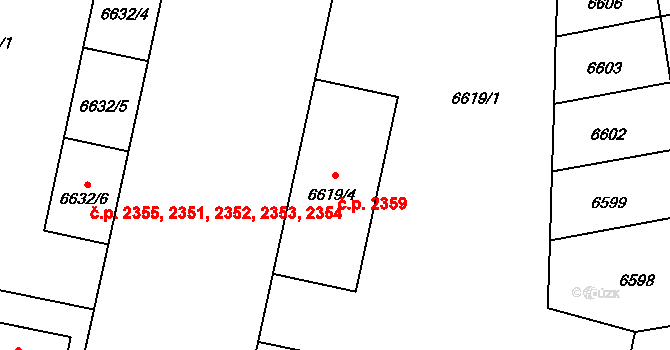 Jižní Předměstí 2359, Plzeň na parcele st. 6619/4 v KÚ Plzeň, Katastrální mapa