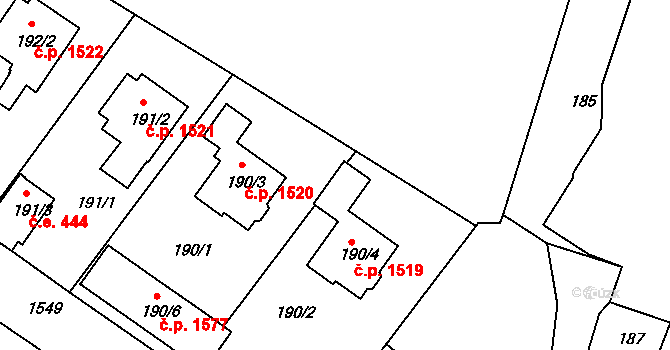 Rumburk 1 1519, Rumburk na parcele st. 190/4 v KÚ Rumburk, Katastrální mapa