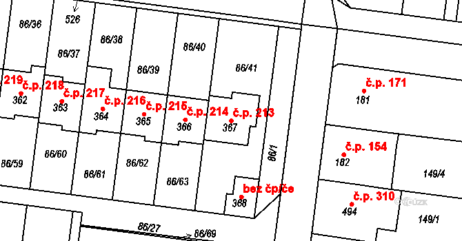 Krasice 213, Prostějov na parcele st. 367 v KÚ Krasice, Katastrální mapa