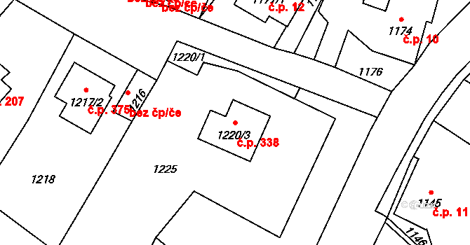 Bukovice 338, Jeseník na parcele st. 1220/3 v KÚ Bukovice u Jeseníka, Katastrální mapa