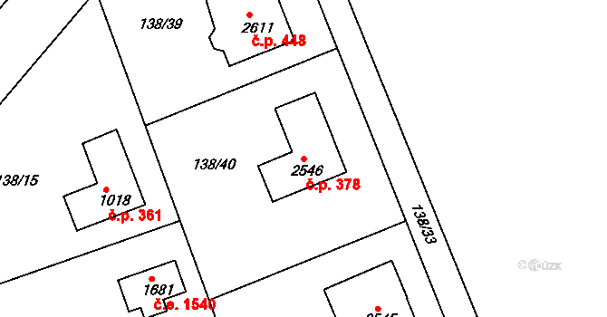 Rajchardov 378, Hradištko na parcele st. 2546 v KÚ Hradištko pod Medníkem, Katastrální mapa