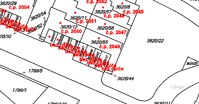 Tachov 2053 na parcele st. 3620/10 v KÚ Tachov, Katastrální mapa