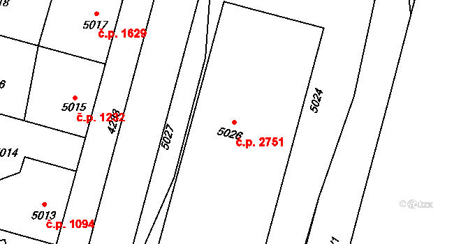 Kročehlavy 2751, Kladno na parcele st. 5026 v KÚ Kročehlavy, Katastrální mapa