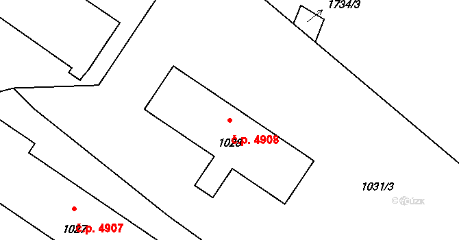 Proseč nad Nisou 4908, Jablonec nad Nisou na parcele st. 1028 v KÚ Proseč nad Nisou, Katastrální mapa