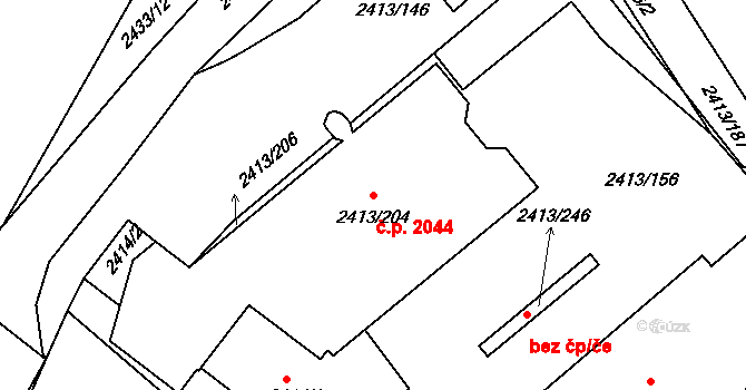 Pelhřimov 2044 na parcele st. 2413/204 v KÚ Pelhřimov, Katastrální mapa