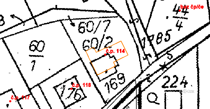 Chlístovice 114 na parcele st. 169 v KÚ Chlístovice, Katastrální mapa