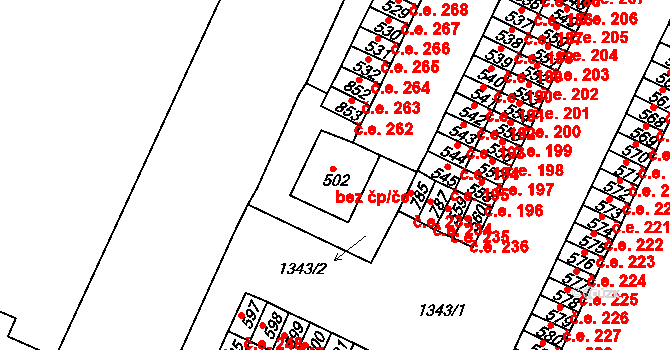 Háje 402, Cheb na parcele st. 502 v KÚ Háje u Chebu, Katastrální mapa