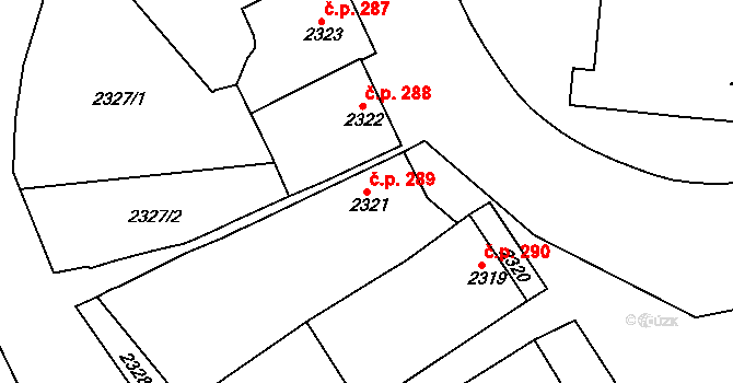Jemnice 289 na parcele st. 2321 v KÚ Jemnice, Katastrální mapa
