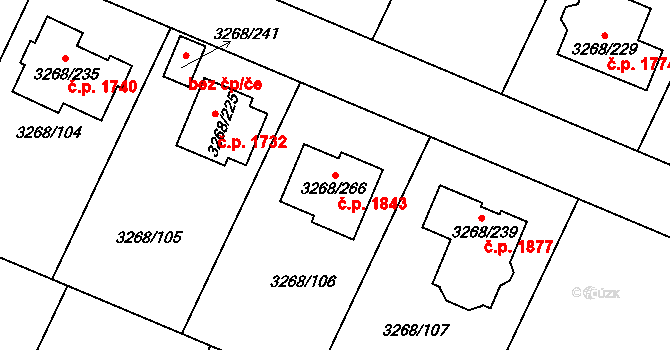 Úvaly 1843 na parcele st. 3268/266 v KÚ Úvaly u Prahy, Katastrální mapa