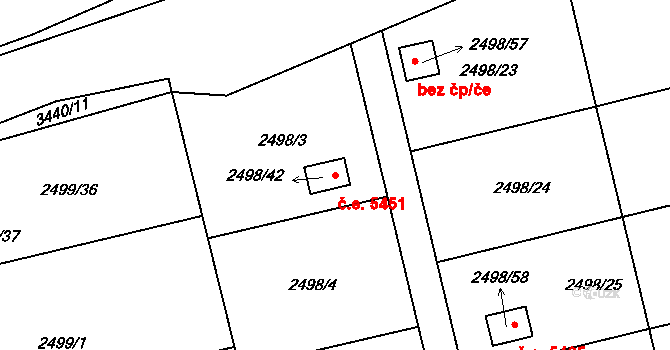 Pelhřimov 5451 na parcele st. 2498/42 v KÚ Pelhřimov, Katastrální mapa