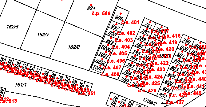 Tovačov I-Město 406, Tovačov na parcele st. 1001 v KÚ Tovačov, Katastrální mapa