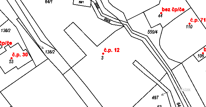 Divišov 12, Bystřice nad Pernštejnem na parcele st. 3 v KÚ Divišov, Katastrální mapa