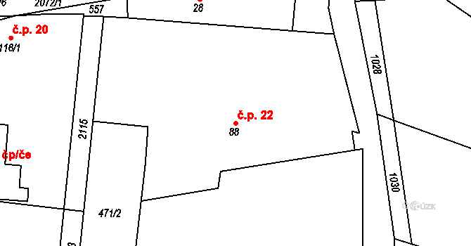 Mladotice 22, Drhovle na parcele st. 88 v KÚ Mladotice u Drhovle, Katastrální mapa