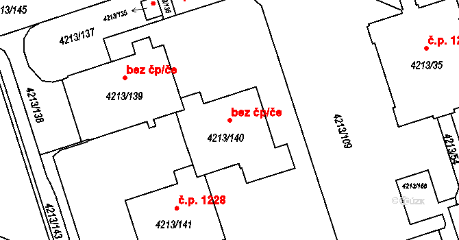 Orlová 38214512 na parcele st. 4213/140 v KÚ Horní Lutyně, Katastrální mapa