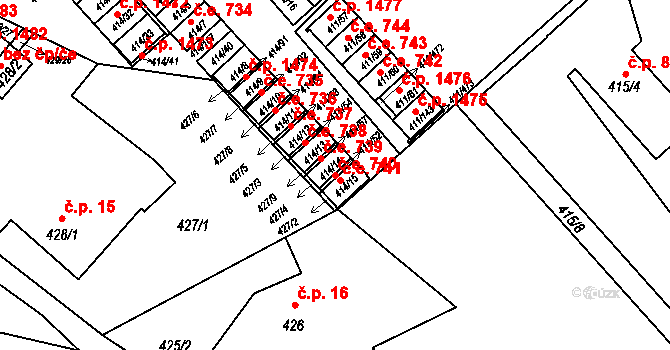 Ráj 740, Karviná na parcele st. 414/14 v KÚ Ráj, Katastrální mapa