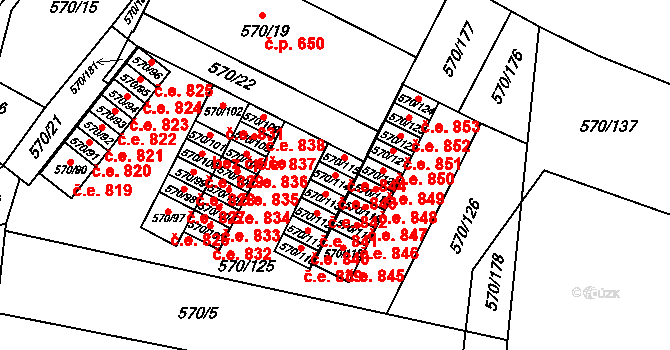 Vyškov-Předměstí 843, Vyškov na parcele st. 570/114 v KÚ Vyškov, Katastrální mapa