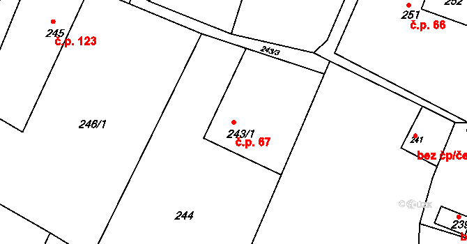 Vítová 67, Fryšták na parcele st. 243/1 v KÚ Vítová, Katastrální mapa