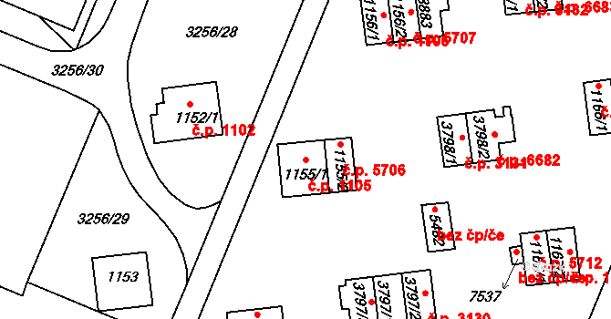Zlín 1105 na parcele st. 1155/1 v KÚ Zlín, Katastrální mapa