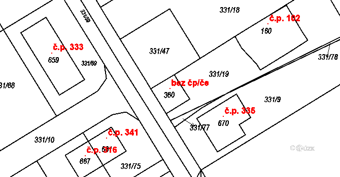 Neratovice 42576512 na parcele st. 360 v KÚ Lobkovice, Katastrální mapa