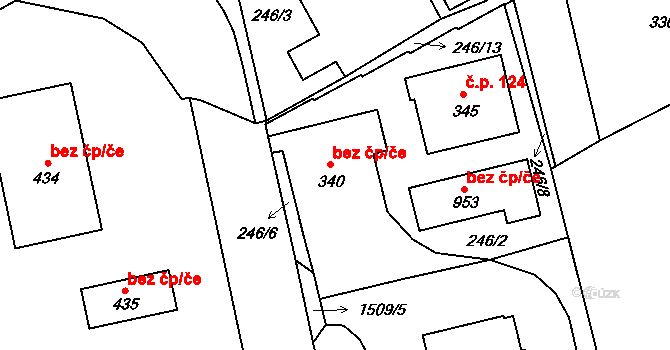 Domoradice 298, Český Krumlov na parcele st. 340 v KÚ Přísečná-Domoradice, Katastrální mapa
