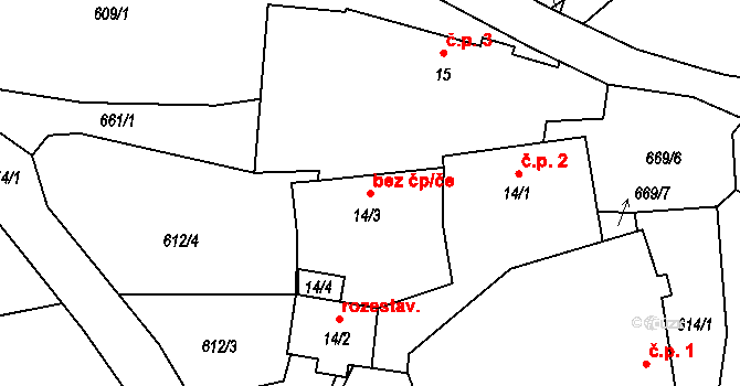 Jarošov nad Nežárkou 43062512 na parcele st. 14/3 v KÚ Lovětín, Katastrální mapa