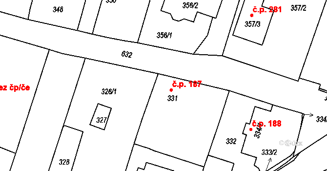 Oldřišov 187 na parcele st. 331 v KÚ Oldřišov, Katastrální mapa