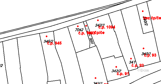 Třebíč 44138512 na parcele st. 343/2 v KÚ Třebíč, Katastrální mapa